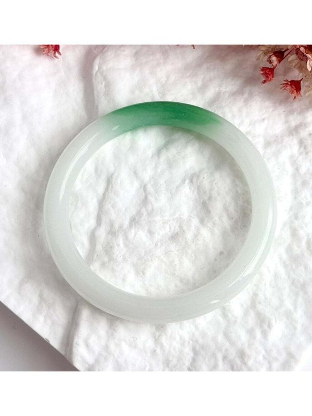 Ice Green Jadeite Minimalist Stone Vintage Good Luck Peking Bangle Bracelet
